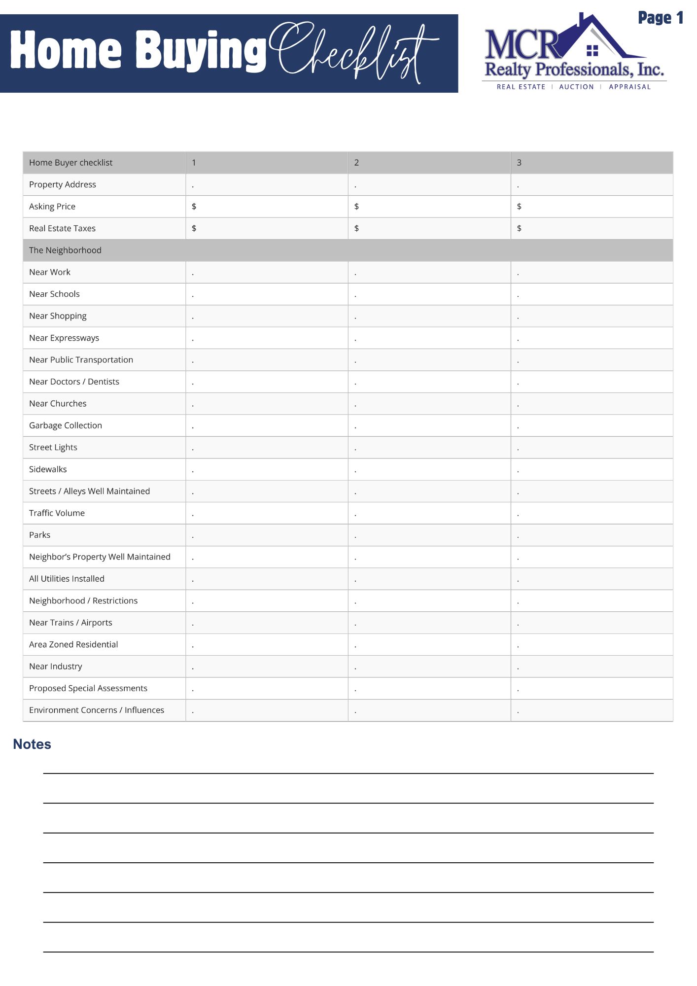 Home Buyer Checklist Page 1